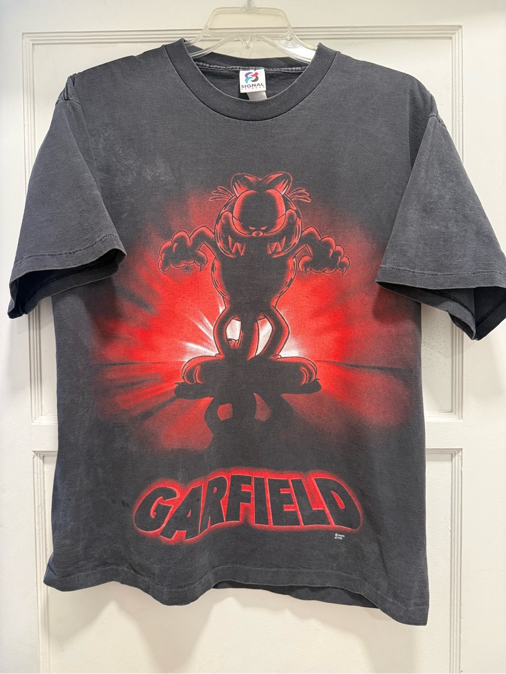 RARE Vintage 1990s Garfield Shadow Shirt, Sz XL Signal Tag Single Stitch AOP